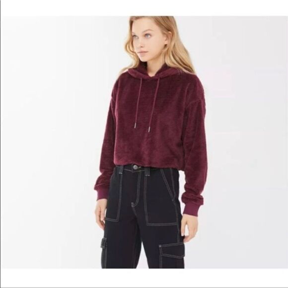 Urban Outfitters Teddy Cropped Hoodie Fleece Cream Small - Picture 8 of 8